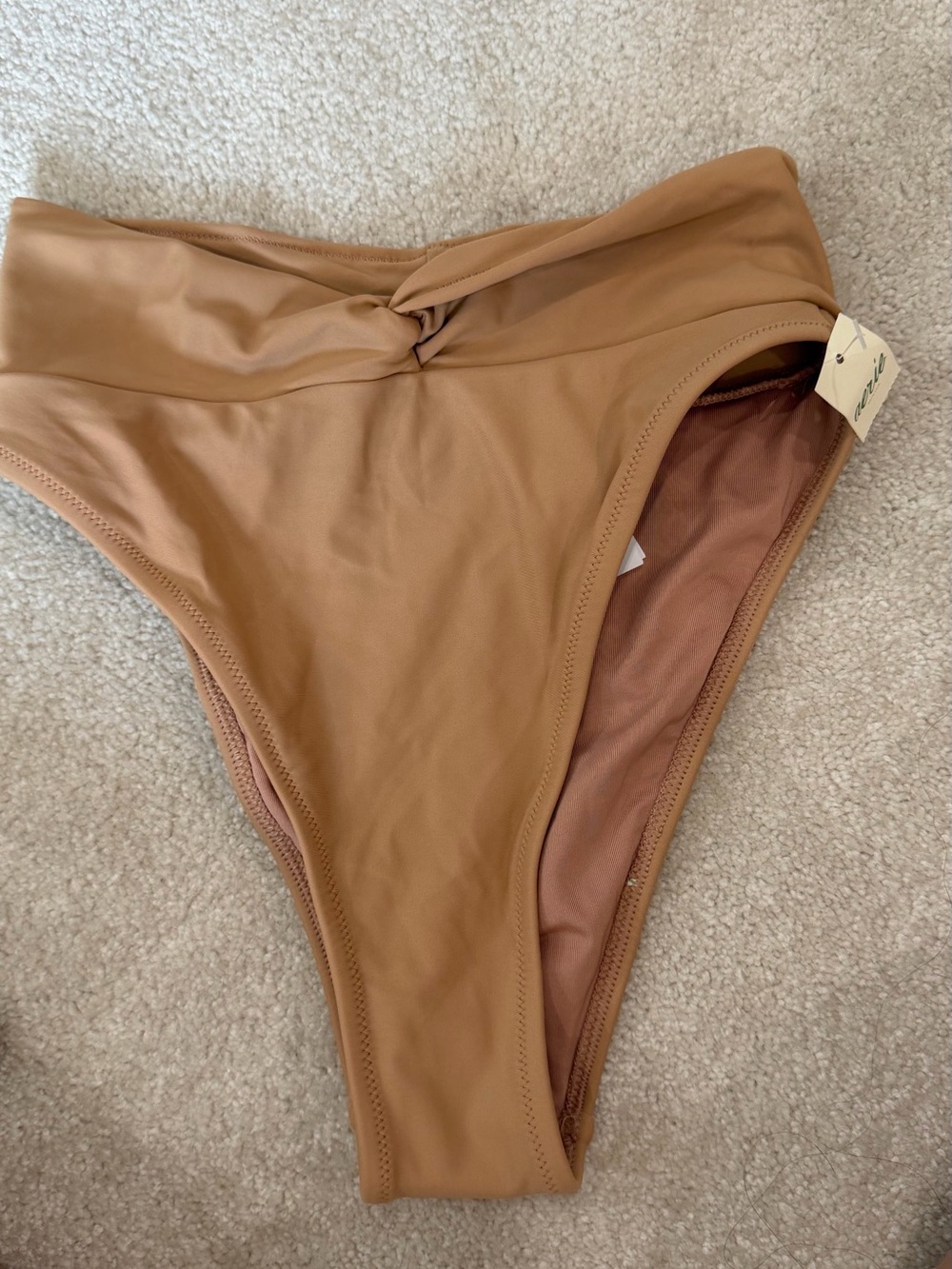 aerie High Cut Bikini Bottoms in Camel Tan